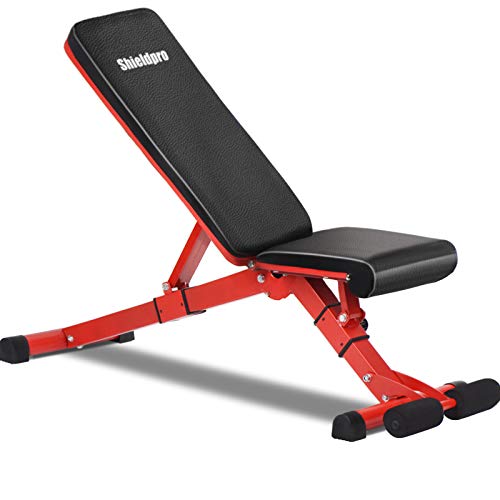 SHIELDPRO Weight Bench, Adjustable Bench for Full Body Workout with Fast Folding Upgraded Incline/Decline Wider Backrest/Seat，Home Gym