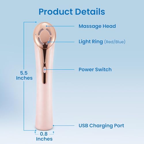 3-in-1 Eye Beauty Device - Red & Blue Light Therapy with Constant Warmth and Vibration Massage for Eye Care, Enhances Eye Cream Absorption, Reduces Dark Circles and Fine Lines - at Home (Pink) — view 5