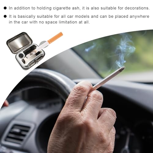 Image of Mini Portable Ashtrays, Metal Pocket Dustproof Car Ash Tray with Lid, Compact Square Windproof Car Cigar Ashtrays, Decorative Cigarette Snuffers Ashtray for Car Home Office (Black)