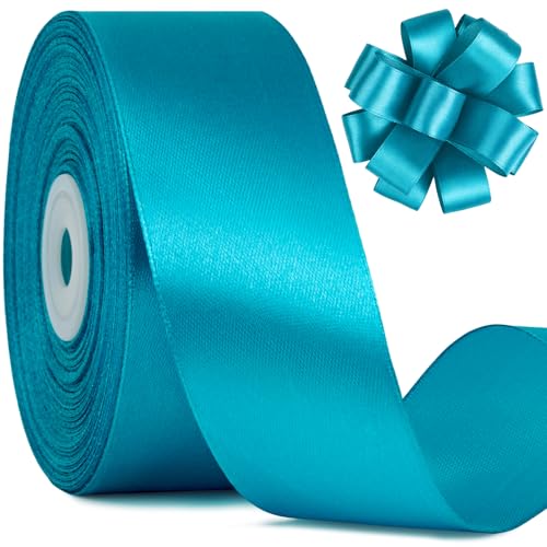 1-1/2 Inches Teal Satin Ribbon 50 Yards Turquoise Fabric Ribbon for Flower Bouquet Gift Wrapping Eternal Roses Bows Making DIY Crafts