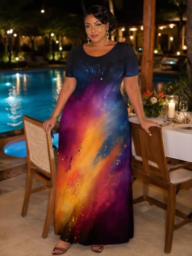 Image of PinkPatty Plus Size Dress for Women Casual Crew Neck Short Sleeve Maxi Dress Oversized Summer Beach Dresses with Pockets