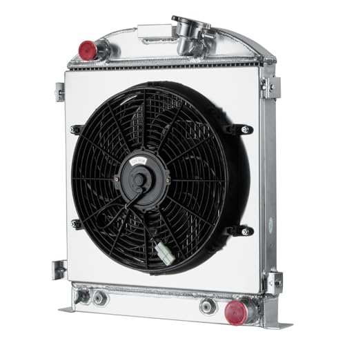 3 Row Radiator Compatible With 1930-1931 Ford Model A Chevy V8 350 Engine, 3-Core Aluminum Radiator w/Electric Cooling Fan Shroud kit