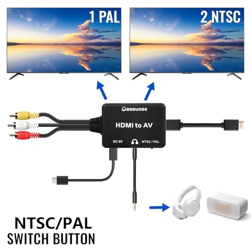 image for Oassuose HDMI to RCA Converter with 3.5mm Audio Headphones Port, HDMI 