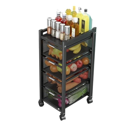 DANNMPX Carrito Organizador Carrito Rodante De Acero Al Carbono con Ruedas, Tipo Cajón, para Almacenamiento Cocina, Cesta para Verduras Y Frutas Cocina(4 Tier)