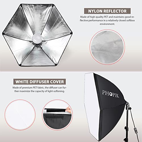 [Upgrade Version] Phopik Softbox Lighting Kit: 2X76X76Cm Softbox Light Photography With 2 E27 Sockets, Professional Continuous Studio Photography Studio Equipment For Portrait Advertising Shooting #TOP1