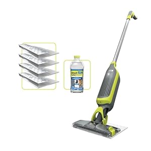 Shark VacMop Akku-Staubsauger und Wischer mit Sprühfunktion für Hartböden, 2-in-1 Sprühwischer und Sauger mit Einwegpads, mit Starterset inkl. 4 Pads & 1x 340ml Reinigungsmittel, VM200EU