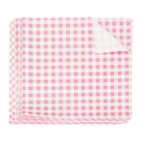 QUARKZMAN 200 Hojas Cuadradas de Papel Encerado a Cuadros 7.09' x 7.09' Papel Absorbente de Aceite para Envolver Alimentos Secos para Sándwiches, Hornear Cestas de Picnic, Rosa