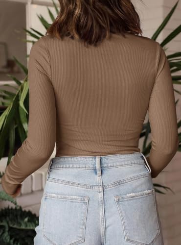 PRETTYGARDEN Womens Mock Turtleneck Fall Long Sleeve Shirts,Light Brown,L - image 8