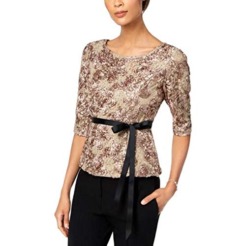 Alex Evenings Women's Rosette Blouse Shirt (Missy And Plus), Champagne, L #TOP24