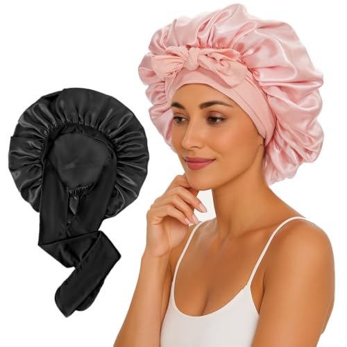 KEPUWAY Adjustable Hair Bonnets for Sleeping with Tie Band