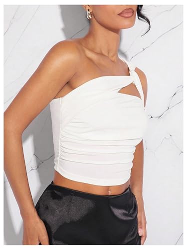SOLY HUX Women's One Shoulder Tank Top Sleeveless Cut Out Ruched Going Out Fitted Crop Tops3