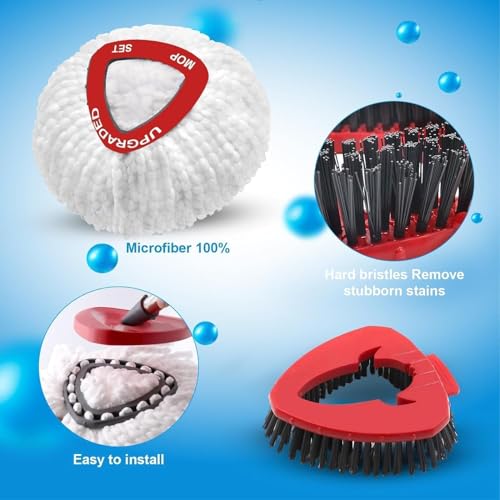 Upgraded Mop Head and Brush Replacement for EasyWring 1-Tank System, 3 Pack Spin Mop Replace Heads and 1 Mop Scrubbing Brush Head,40% More Cleaning Power,for All Hard Floors Upgraded Mop Head and Brush Replacement for EasyWring 1-Tank System, 3 Pack Spin Mop Replace Heads and 1 Mop Scrubbing Brush Head,40% More Cleaning Power,for All Hard Floors