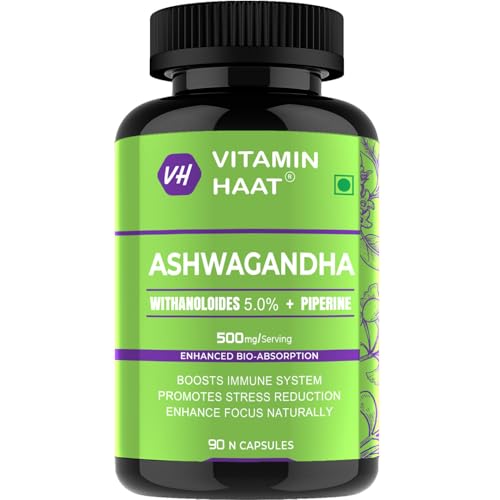 Image of Ashwagandha Supplements 90 Capsule| Organic Ashwagandha Powder Supplement for Men & Women | Supports Stress and Anxiety Relief | Withanolides 5%, Piperine Bio Enhanced Formula by VitaminHaat