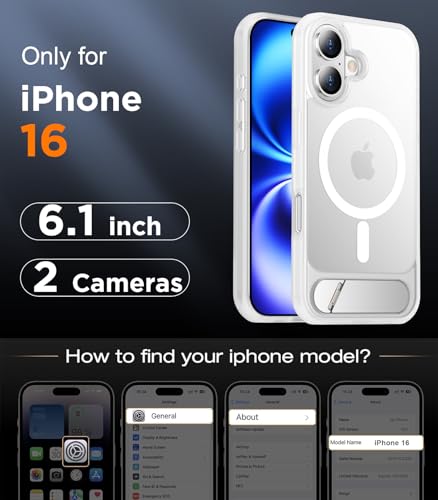 Image of Magnetic Compatible with iPhone 16 Case, [Built-in Invisible Kickstand][Compatible with MagSafe][Military Grade Shockproof] Slim Translucent Matte Phone Case for iPhone 16 6.1 inch