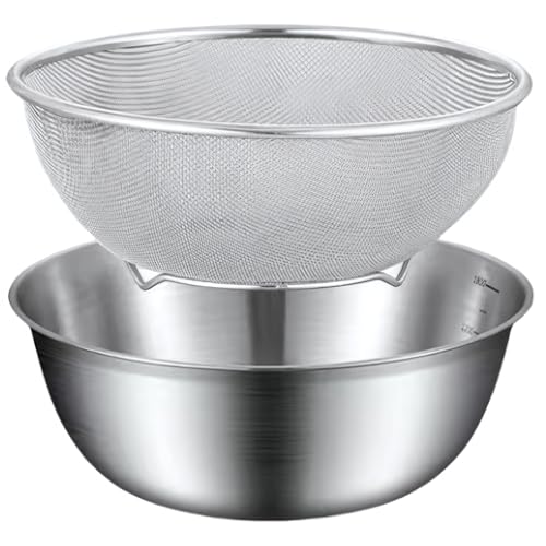 yeeplant Juego de coladores de cocina de acero inoxidable, con tamiz y cuenco, cesta de malla resistente para uso en cocina, apto para lavavajillas, apto para lavar frutas, verduras y granos
