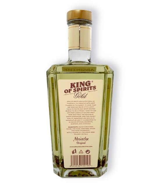 La Boheme König der Geister Gold Absinthe mit 100 mg Thujon und 70% ABV - Handgefertigt nach Originalrezept, Anis Geschmack, Flasche, Ungesüßt, Stark, Ohne künstliche Farbstoffe und Zusatzstoffe