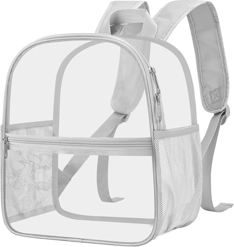 Image of Busiuw Clear Backpack for Stadium Events 12x12x6 Mini Small Sports Fan Backpacks with Front Pocket for Concert Sport Events Work Travel(Silver)