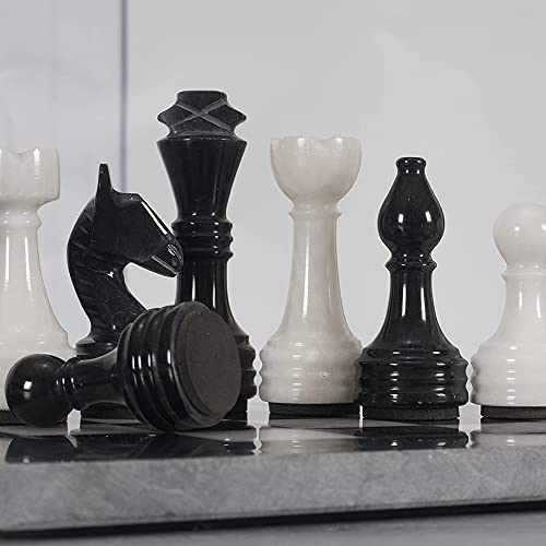 Lavish Deals 16 Inches Handmade Decor Ideas Large Chess Set Classic Board Game – Black And White Adult Marble Board Game With Complete 32 Chess Figures Set #TOP4