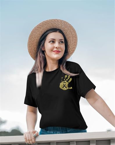 Childhood Cancer Awareness Shirt Women Cancer Support Handprint Shirts Wear Gold Pediatric Cancer Short Sleeve Tops2