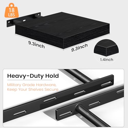 Image of Fun Memories Floating Shelves for Wall, 9.3 Inch Set of 4 Rustic Wood Wall Shelves with Invisible Brackets, Heavy Duty Storage Display for Bathroom Bedroom Living Room Kitchen, Black