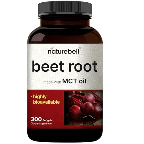 NatureBell Beet Root Extract, 300 Softgels – Max Strength Beet Root Capsules with MCT Oil – High Bioavailability Super Beets Supplement – Fresh
