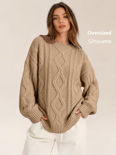 Image of Trendy Queen Women's Oversized Cable Knit Sweaters 2026 Fall Outfits | Quiet Luxury Style, Chunky Knit Texture, Winter Holiday Outfit, Easy Layering Piece, Fall Fashion Staple