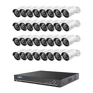 REOLINK Security Camera System with Human/Vehicle Detection, 1X Reolink 36ch Network Video Recorder, 3 HDD Bays, No HDD Included, Bundle 32X RLC-510A 5MP PoE IP Cameras