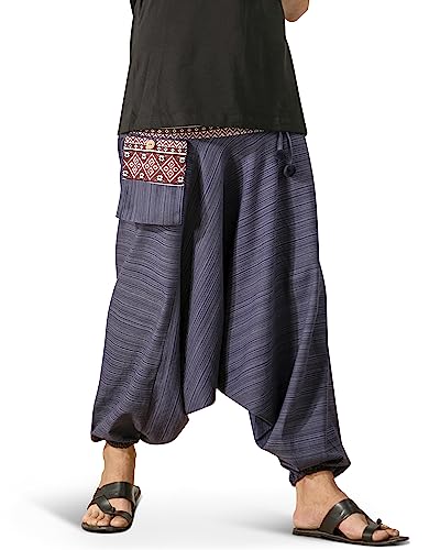 Image of The Veshti Company Cotton Baggy Pants Drop Crotch Harems for Men's Loose Boho Oversized Striped Meditation Yoga Pant with Pocket