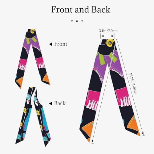 Retro Roller Skates Prints Women's Fashion Scarf - Head Hair Accessories Versatile Scarf for Women Valentine's Day and Mother's Day, Black, One Size2