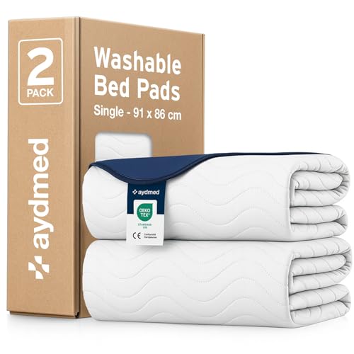 2 x AYDMED Essential Washable Incontinence Bed Pads | For Single Beds | Maximum Absorbency 100% Leakproof Kylie Sheets | Reusable Waterproof Bed Wetting Sheets For Adults Children & Babies