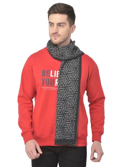 cazzano Winter Muffler with Geometric Pattern, Grey and Black, Warm Knit Muffler-picture-19