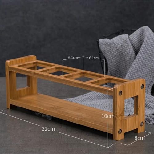 Pssopp Oil Bottle Rack,Wooden Kitchen Spice Organizer Shelf Rack with Anti Slip Rubber Pad 4 Hole Olive Oil Dispenser Shelf Oil Bottles Storage Shelf for Kitchen Cabinet (Square Slots) - Image 2
