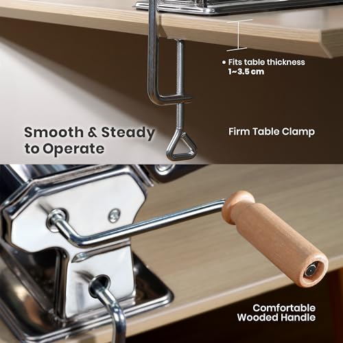 Image of 3-in-1 Pasta Maker, 9 Thickness Settings, Dough Rollers & 2 Size Cutters | Stainless Steel Construction, Sturdy & Durable, Easy to Clean, Rust-Resistant & Lightweight