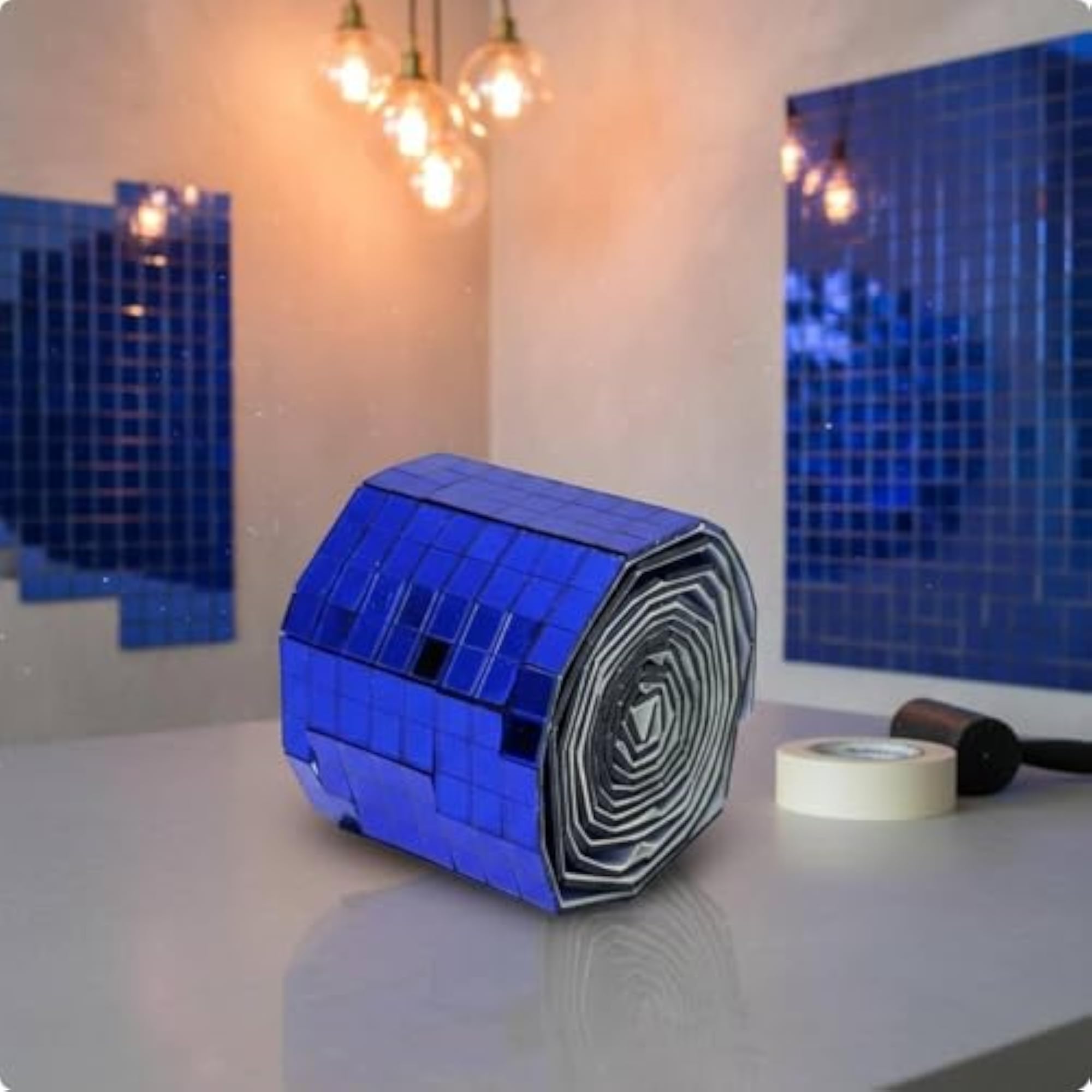 150pc Self Mosaic Mirror Tile Wall Stickers, Royal Blue Reflective Finish