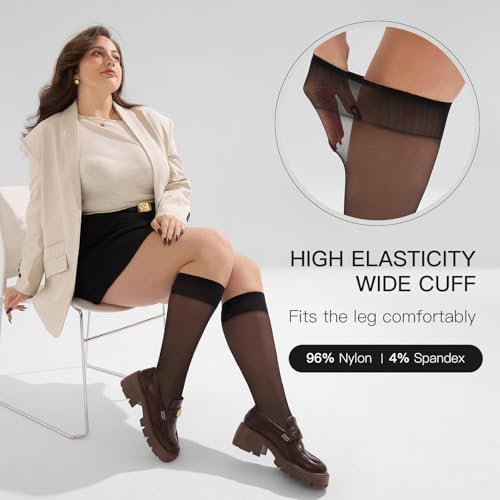 Yilanmy Plus Size Knee High Socks for Women Nylon Sheer Trouser Socks 6Pairs3