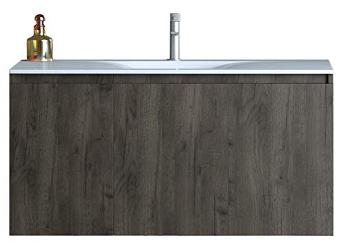 36 Inch Floating Wall Mount Bathroom Vanity Sink Set | Natural Walnut Brown