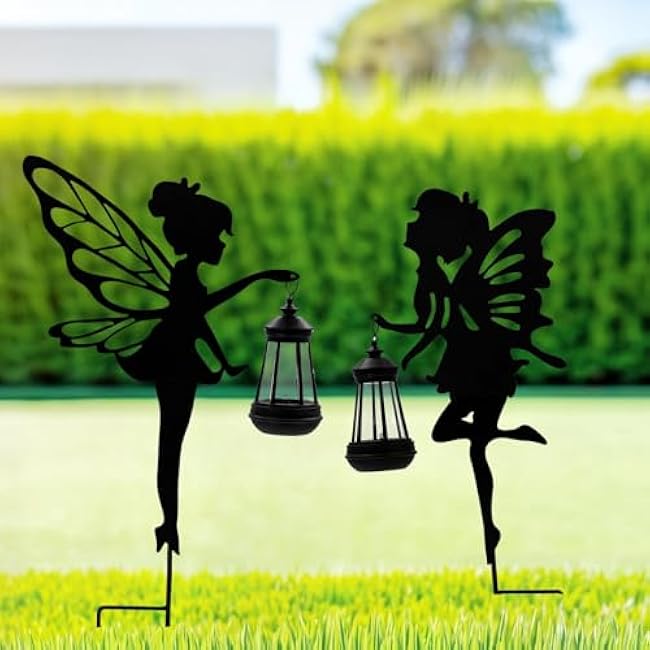 Solar Fairy Garden Decor Lights, 2 Packs, Metal Hanging Lanterns with Warm Solar Glow ¨C Exquisite Gifts for Women, Mom, Friends (Fairy Hanging Lantern)