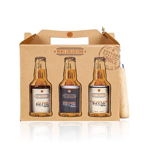 Accentra Set de regalo para hombres con abrebotellas en soporte de cerveza, 7 piezas, set de cuidado para hombre con gel de ducha, loción corporal, champú, etc.