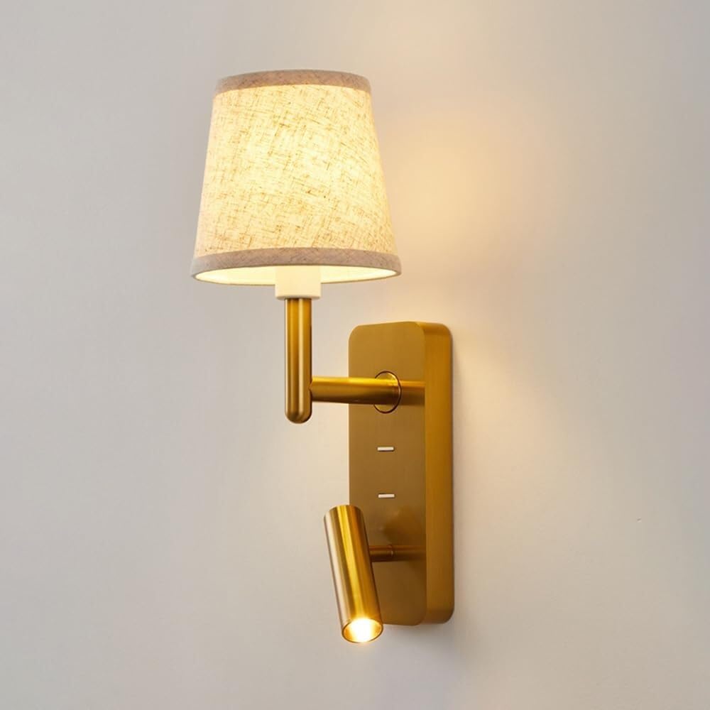 SMCCYYSD Fabric Bedside Wall Lamp Gold Modern Indoor Light E27 Hardwired Shade Sconce for Bedroom Living Room Study Dining Hallway Stairs Hall Restaurant Mounted Lamp(C)