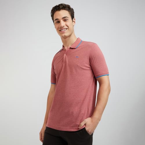 Image of Park Avenue Men's Cotton Polyester Blend Solid Pattern Slim Fit Rib Collar Polo Neck Half Sleeve Casual T-Shirt