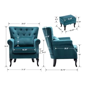 Mid century modern accent chair upholstered armchair comfy velvet tufted wingback single sofa with ottoman for bedroom living room teal  urban country home decor