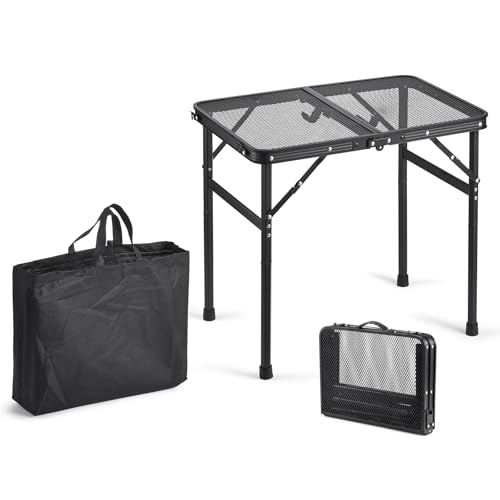 Yabano Camping Table with Mesh Desktop, Lightweight & Portable Small Folding Grill Table, Height Adjustable Metal Outdoor Table for Camp, Garden, BBQ, RV, Picnic-2 FT Black