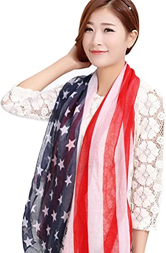 Women Long Soft USA Patriotic Flag Print Star Scarf Beach Wrap Soft Lightweight American Flag Scarf2