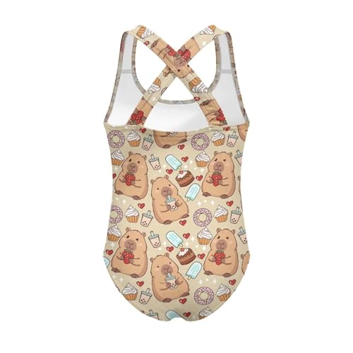 Image of Girls One Piece Swimsuits Summer Quick Dry Crewneck Beach Bathing Suit Cross Shoulder Strap Swimwear 5-14 Years