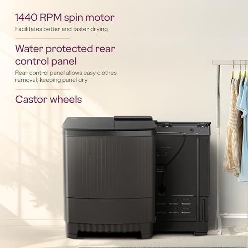 Image of Godrej 8 Kg 5 Star, With Soft Shut Wash Lid, Semi-Automatic Top Loading Washing Machine (WSEDGE ULTS 80 5.0 DB2M CSGR, Crystal Grey, Stainless Steel Wash and Spin Drum)