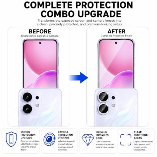 Image of ArmourPro Edge to Edge Tempered Glass for Oppo Reno 16 with Purple Camera Ring Guard, 9H Screen Protector, Anti-Scratch, Anti-Fingerprint, Bubble-Free Installation Kit