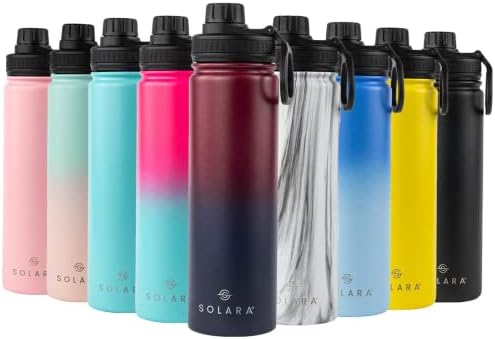 SOLARA Drinking Bottles for Adults | Stainless Steel Water Bottle | Insulated Water Bottle with Straw | Metal Water Bottle with Straw and Sports Lid | Travel Water Bottle | 22oz | Red Rose