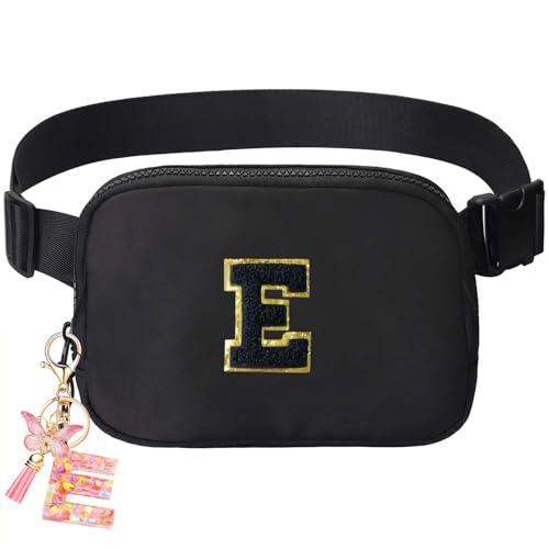 Image of Fanny Pack for Kids Girls 10-12 - Small Waist Belt Bag with Initial Letter Patch and Extender Strap for Women Teen Girl Friends Mini Bum Hip Travel Purse Crossbody Belt Bag Black E