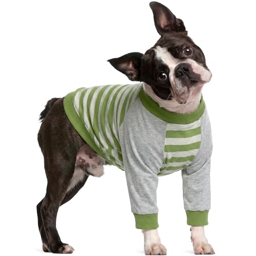 Image of FUAMEY Dog Recovery Sleeve with Elbow Protector,Dogs Shirt Stop Licking Joints,Pet Long Sleeve Suit Protecting Dog's Front Leg Arm Wounds Cover Skin Conditions Green Stripes M