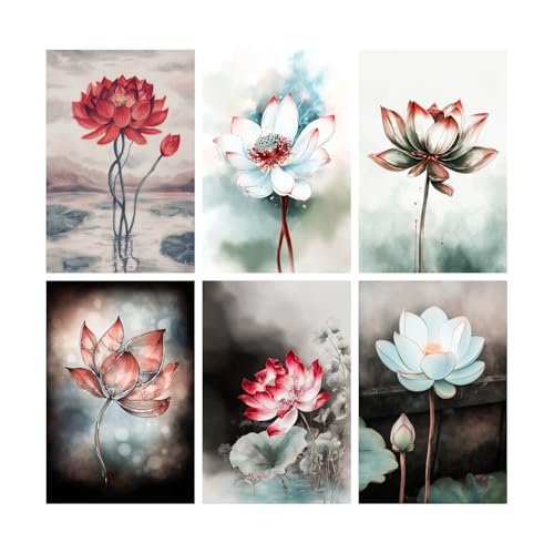 Image of SiddArtify Lotus Flower Wall Art Prints Set - Botanical Poster Decor for Living Room Bedroom Office - 12x18 inch Board Pack of 6